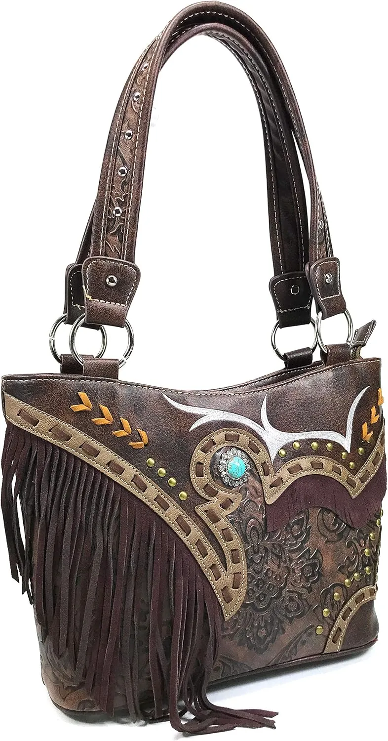 Zelris Women Tote Handbag Wallet Set Turquoise Concho Suede Fringe Two Tone Cowgirl Concealed Carry Purse