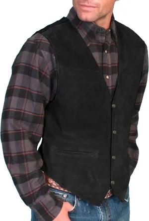 ZHUER Men's Cowboy Suede Leather Vest Western Vest Retro Faux Suede Waistcoat for Men Slim Fit Sleeveless Casual Vest Jacket